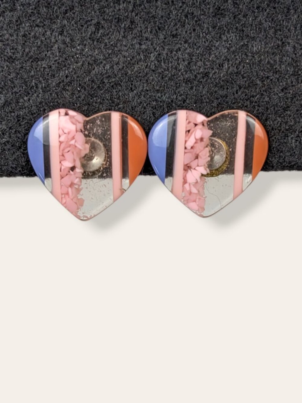 Vintage 80s Colourful Striped Heart Earrings